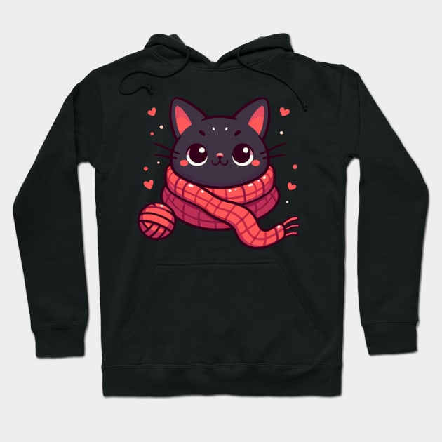 Cat and knitting kawaii cat with yarn ball Hoodie by TomFrontierArt